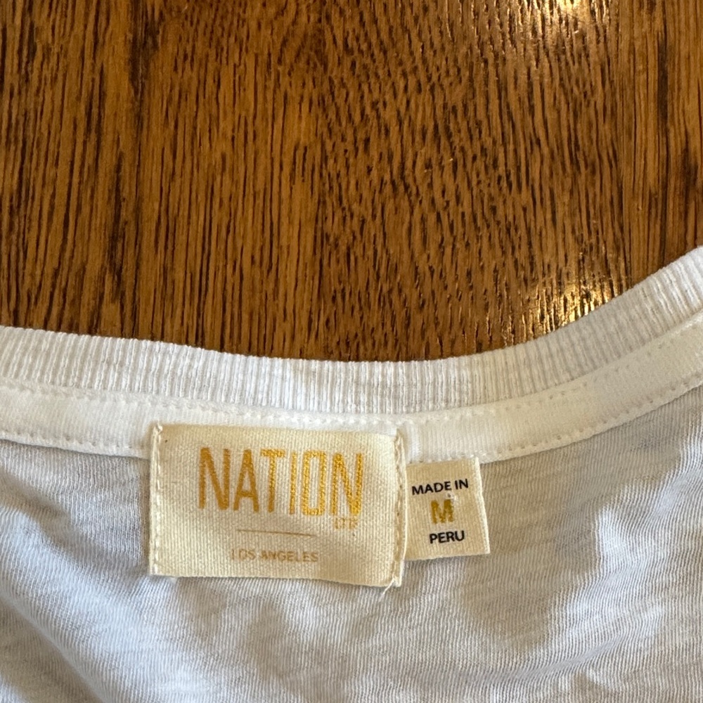 Nation LTD Women’s White Shirt with Ruched Sleeve Size Medium - Picture 3 of 5